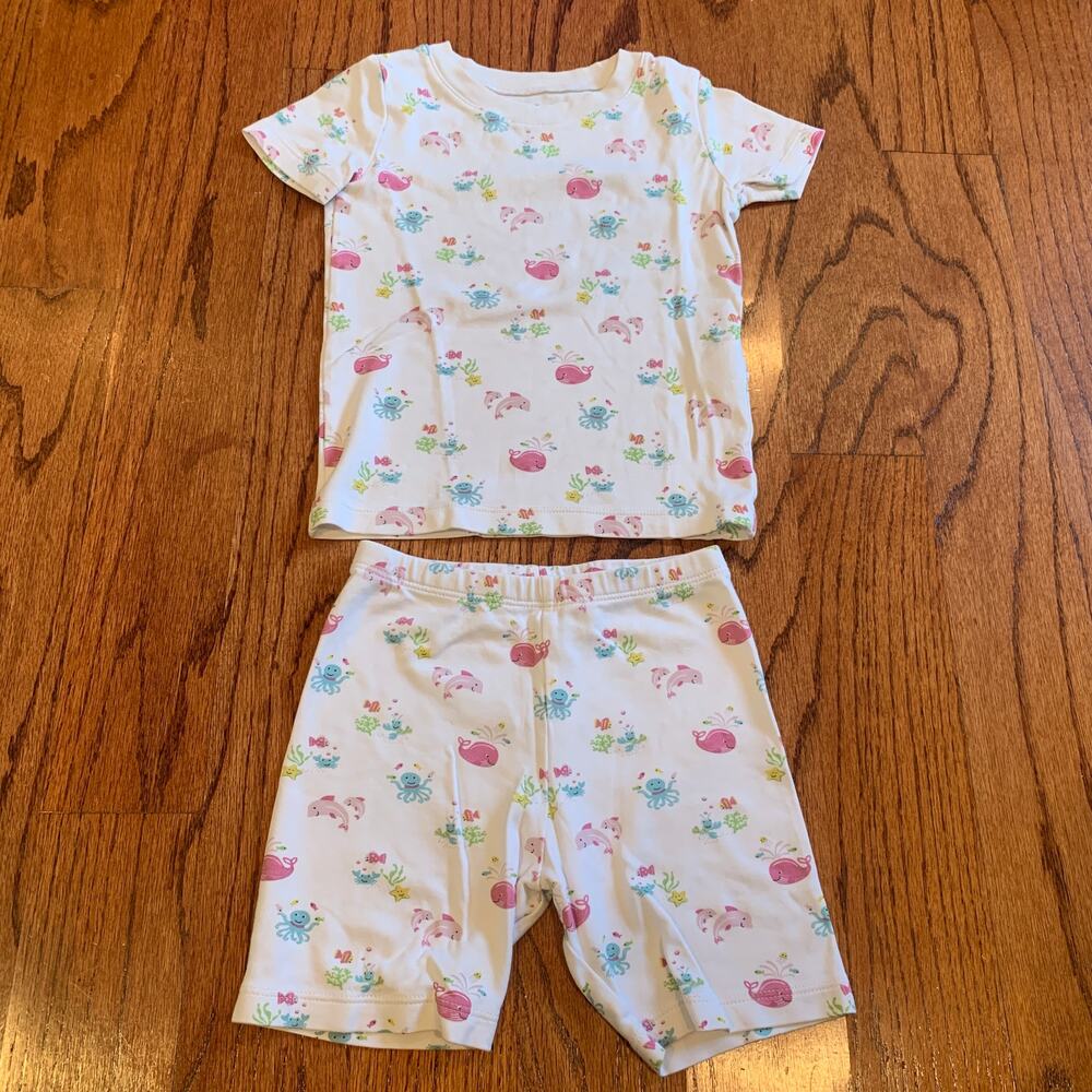 Kissy Kissy Whale Ocean Sea Short Sleeve Matching Set | White Pink Blue | 4Y